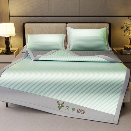 阿牛席业 2025新款水洗冰晶系列-宽头绣复三明治条席 水云间-绿-反面三明治款条席