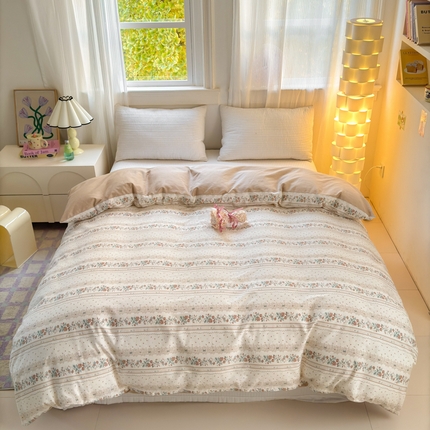 91家纺网 家纺一手货源 找家纺 清雅福 2025全棉13372小清新四件套和单品早春系列第一批 - 单被套 秋日攻瑰