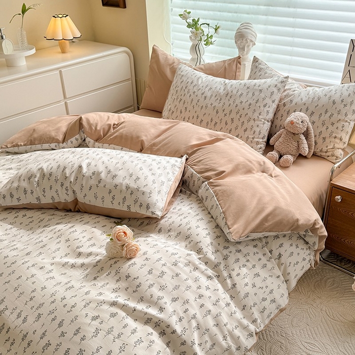 91家纺网 家纺一手货源 找家纺 秋艳家纺 2025新款水洗针织棉四件套 小苍兰