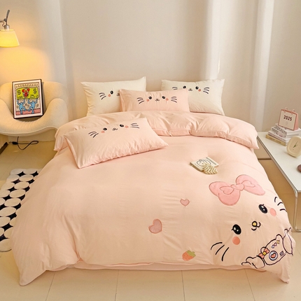 逸尚阁 2025新款可爱猫咪贴布绣水洗棉四件套【提供买家秀】 可爱猫咪-浅玉