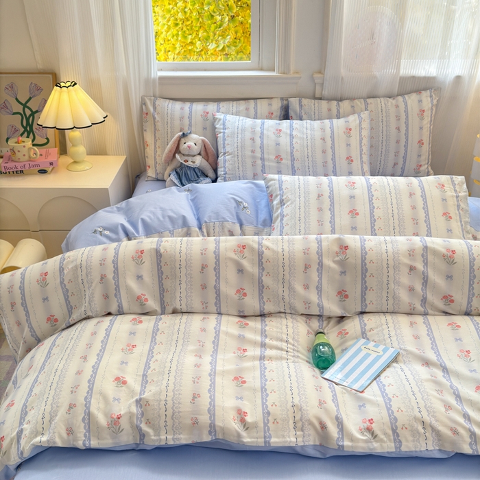 91家纺网 家纺一手货源 找家纺 清雅福 2025全棉13372小清新四件套和单品早春系列第一批-四件套 攻瑰收藏