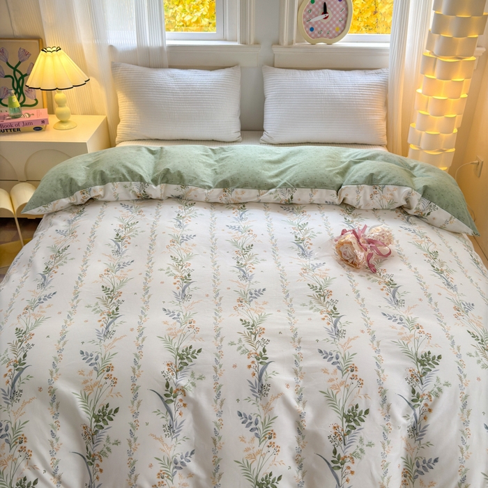 91家纺网 家纺一手货源 找家纺 清雅福 2025全棉13372小清新四件套和单品早春系列第一批-四件套 佰草集