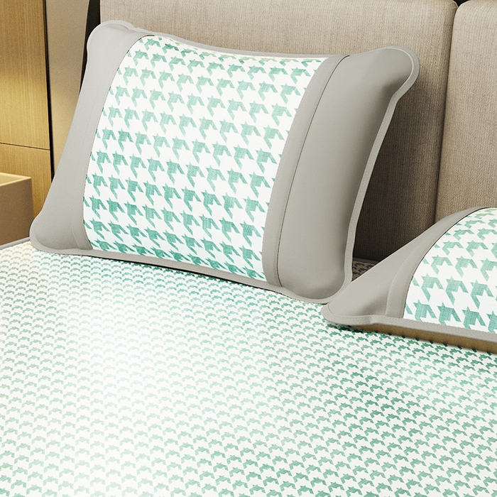 91家纺网 家纺一手货源 找家纺 阿牛席业 2025新款水洗冰晶系列-小边床笠款 大千鸟格-绿-床笠反面无纺布款