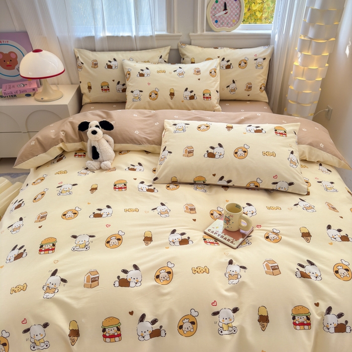 91家纺网 家纺一手货源 找家纺 清雅福 2025全棉13372小清新四件套和单品早春系列第一批 - 单被套 汉堡狗