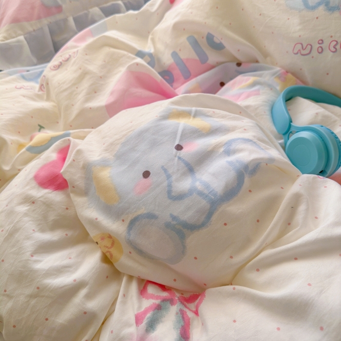 91家纺网 家纺一手货源 找家纺 慕澄家纺 2025新款法式浪漫风花边款水洗棉四件套 花边款-小象