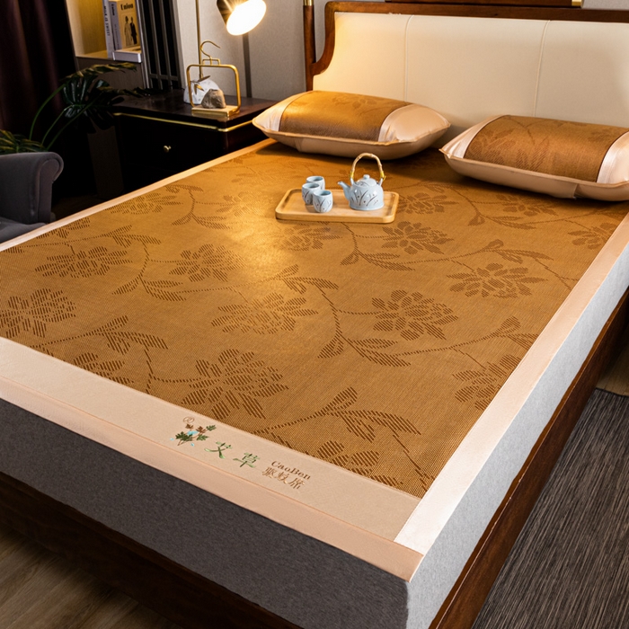 91家纺网 家纺一手货源 找家纺 阿牛席业 2025新款舒爽藤席系列-A-半包藤席 大头水中花