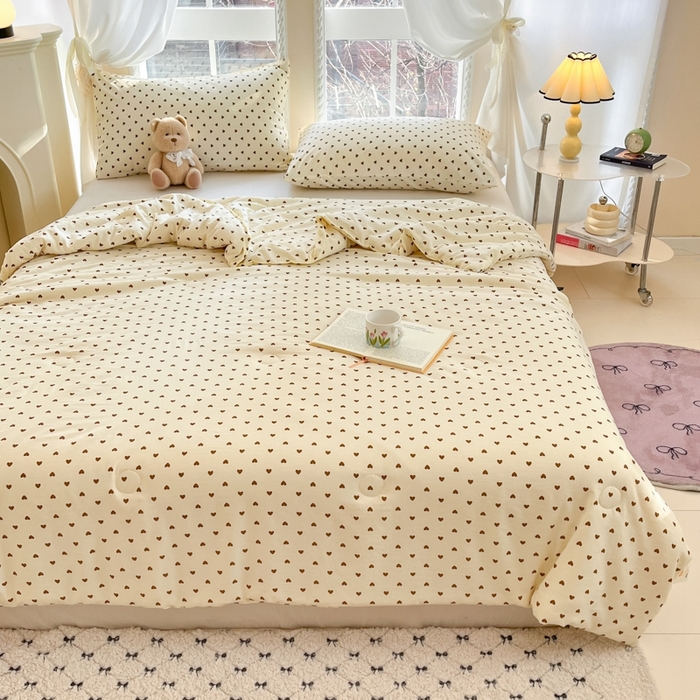 91家纺网 家纺一手货源 找家纺 星巴k家纺 2025糯糯棉A类大豆蛋白纤维夏凉被双层纱水洗棉夏被大豆被 爱心咖