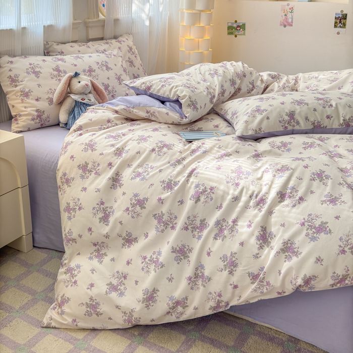 91家纺网 家纺一手货源 找家纺 清雅福 2025全棉13372小清新四件套和单品早春系列第一批 - 单被套 禾春序