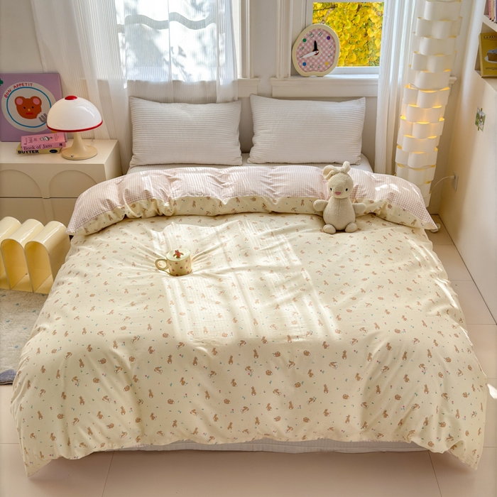 91家纺网 家纺一手货源 找家纺 清雅福 2025全棉13372小清新四件套和单品早春系列第一批-单枕套 兔精灵