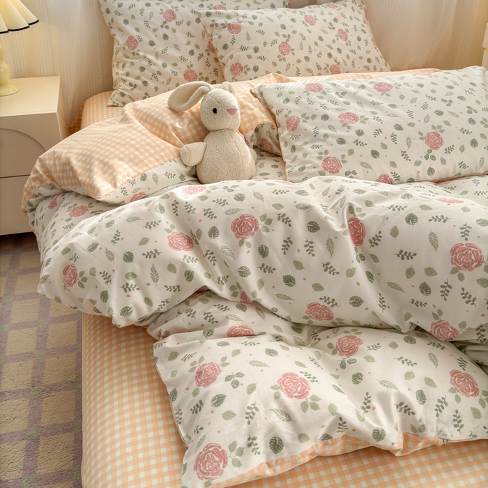 91家纺网 家纺一手货源 找家纺 清雅福 2025全棉13372小清新四件套和单品早春系列第一批-四件套 花涧澈