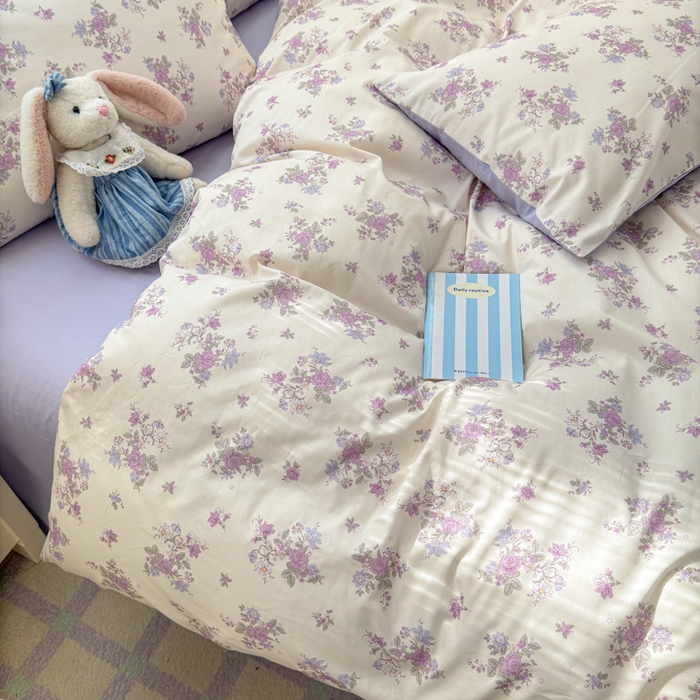 91家纺网 家纺一手货源 找家纺 清雅福 2025全棉13372小清新四件套和单品早春系列第一批 - 单被套 禾春序