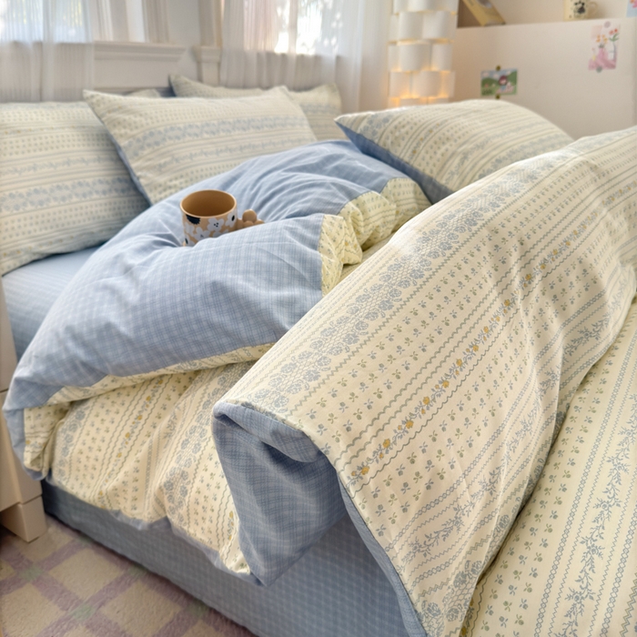 91家纺网 家纺一手货源 找家纺 清雅福 2025全棉13372小清新四件套和单品早春系列第一批-单枕套 西海岸