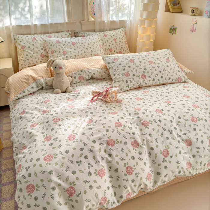 91家纺网 家纺一手货源 找家纺 清雅福 2025全棉13372小清新四件套和单品早春系列第一批 - 单被套 花涧澈