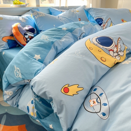 孩子王家纺 2025新款亲肤活性小版纯棉专版太空人卡通学生儿童宿舍四件套系列 探索星空
