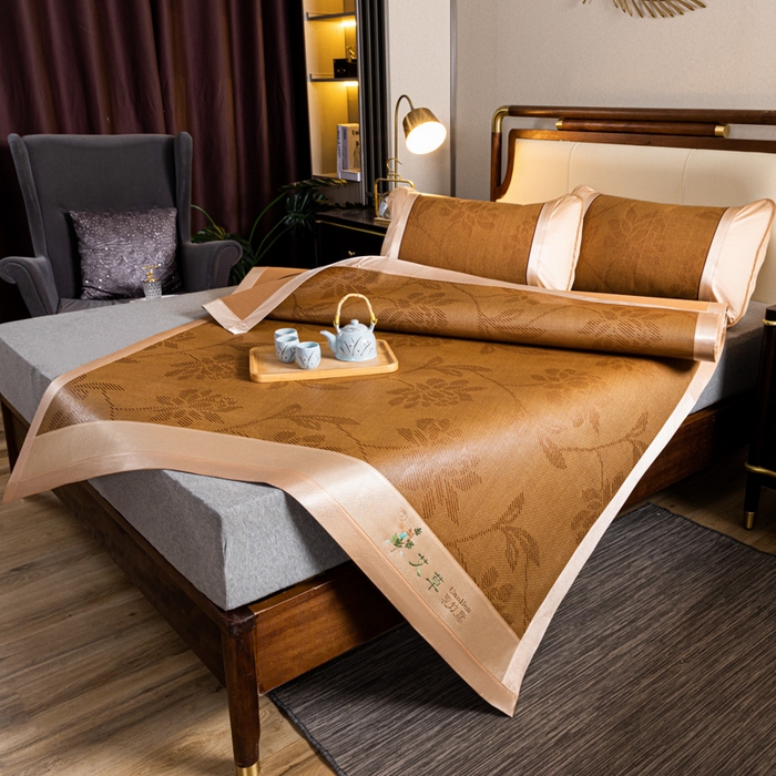 91家纺网 家纺一手货源 找家纺 阿牛席业 2025新款舒爽藤席系列-A-半包藤席 大头水中花