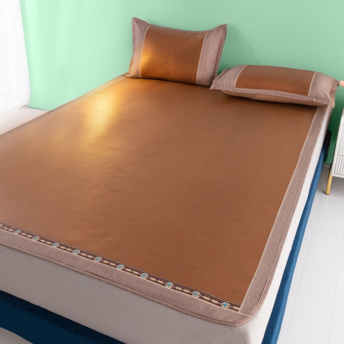 91家纺网 家纺一手货源 找家纺 阿牛席业2025新款冰藤凉席系列冰藤清爽床笠席 清爽-咖【床笠款】