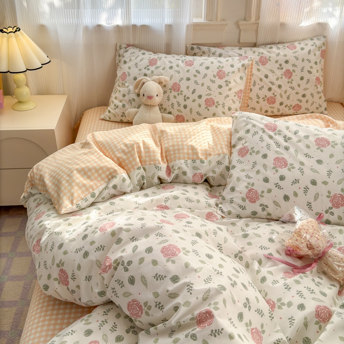 91家纺网 家纺一手货源 找家纺 清雅福 2025全棉13372小清新四件套和单品早春系列第一批-四件套 花涧澈