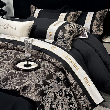 91家纺网 家纺一手货源 找家纺 富宁家纺 2025新款刺绣拼金丝提花磨毛四件套-森林奇境 森林奇境-粉玉