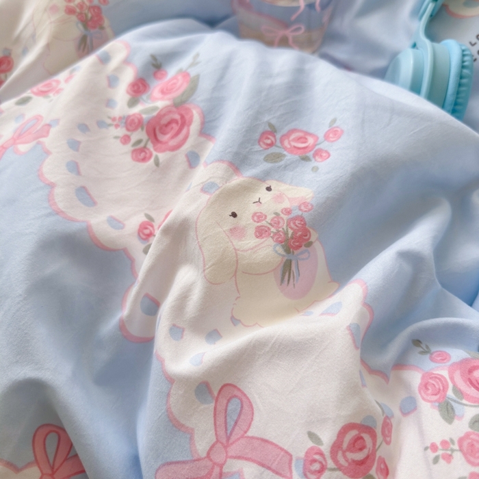 91家纺网 家纺一手货源 找家纺 慕澄家纺 2025新款法式浪漫风花边款水洗棉四件套 花边款-蓝色花语