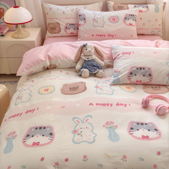 91家纺网 家纺一手货源 找家纺 清雅福 2025全棉13372小清新四件套和单品早春系列第一批 - 单被套 忆伴时光