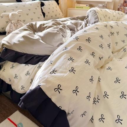 91家纺网 家纺一手货源 找家纺 （总）慕澄家纺 2025新款法式浪漫风花边款水洗棉四件套