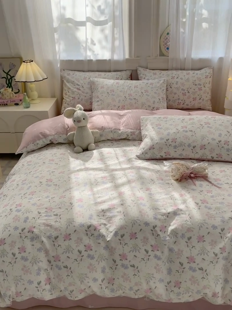 91家纺网 家纺一手货源 找家纺 清雅福 2025全棉13372小清新四件套和单品早春系列第一批-四件套 蝶语