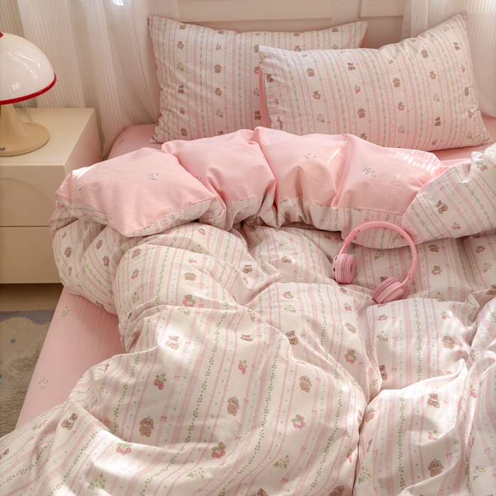 91家纺网 家纺一手货源 找家纺 清雅福 2025全棉13372小清新四件套和单品早春系列第一批 - 单被套 心动萌趣