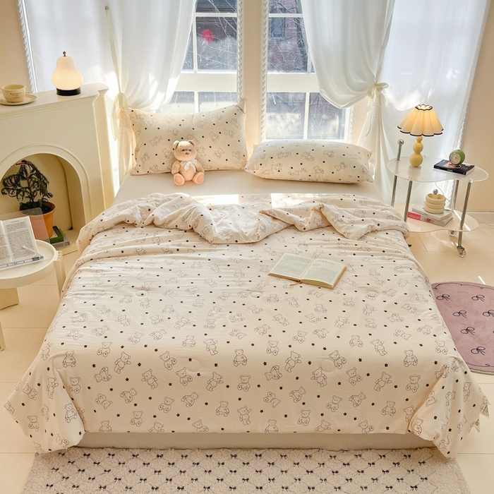 91家纺网 家纺一手货源 找家纺 星巴k家纺 2025糯糯棉A类大豆蛋白纤维夏凉被双层纱水洗棉夏被大豆被 小熊院长