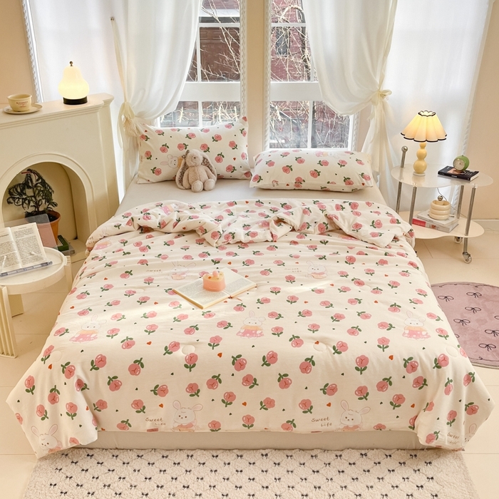 91家纺网 家纺一手货源 找家纺 星巴k家纺 2025糯糯棉A类大豆蛋白纤维夏凉被双层纱水洗棉夏被大豆被 曼塔玫瑰