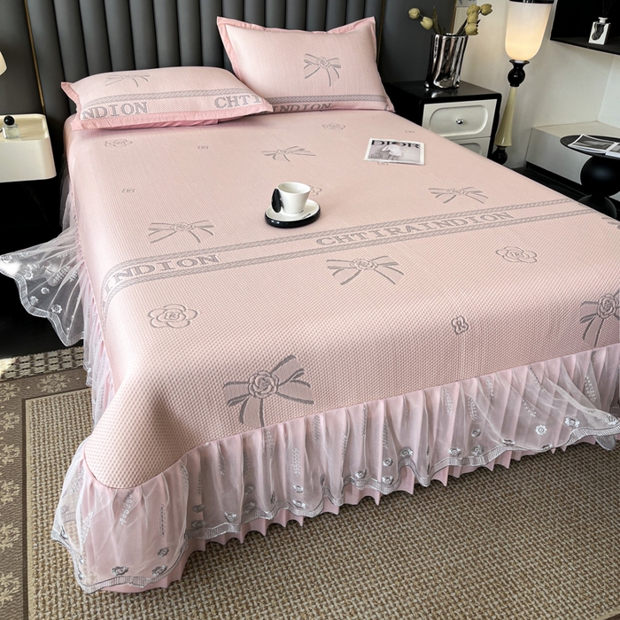 91家纺网 家纺一手货源 找家纺 阿牛席业 2025新款凉感床盖系列 g-蝴蝶结-粉（床盖）
