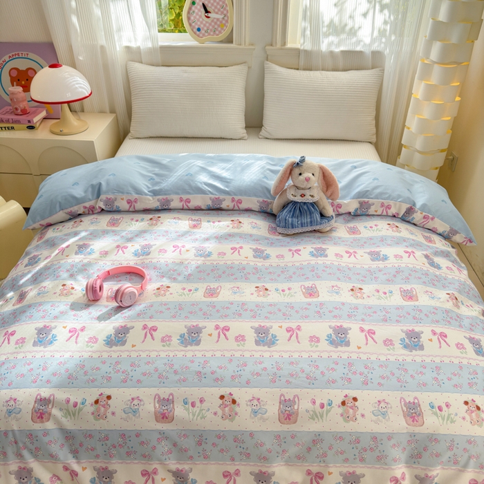 91家纺网 家纺一手货源 找家纺 清雅福 2025全棉13372小清新四件套和单品早春系列第一批-四件套 甜蜜萌宠