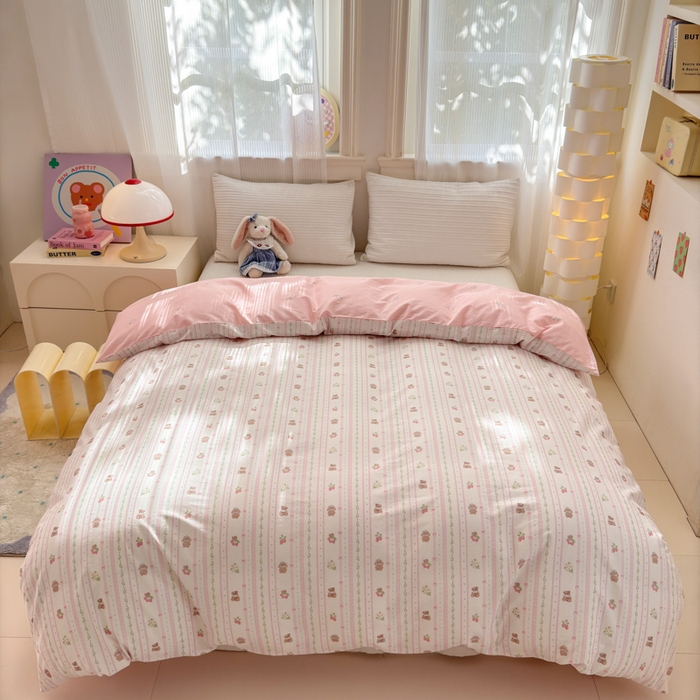 91家纺网 家纺一手货源 找家纺 清雅福 2025全棉13372小清新四件套和单品早春系列第一批 - 单被套 心动萌趣