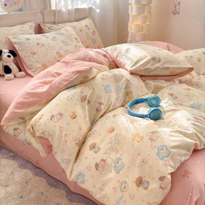 91家纺网 家纺一手货源 找家纺 清雅福 2025全棉13372小清新四件套和单品早春系列第一批-单枕套 狗狗家族