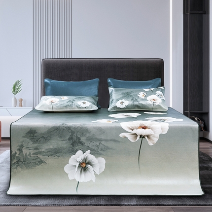 91家纺网 家纺一手货源 找家纺 阿牛席业 2025新款牛皮凉席系列 倩玉佳人-彩绘款