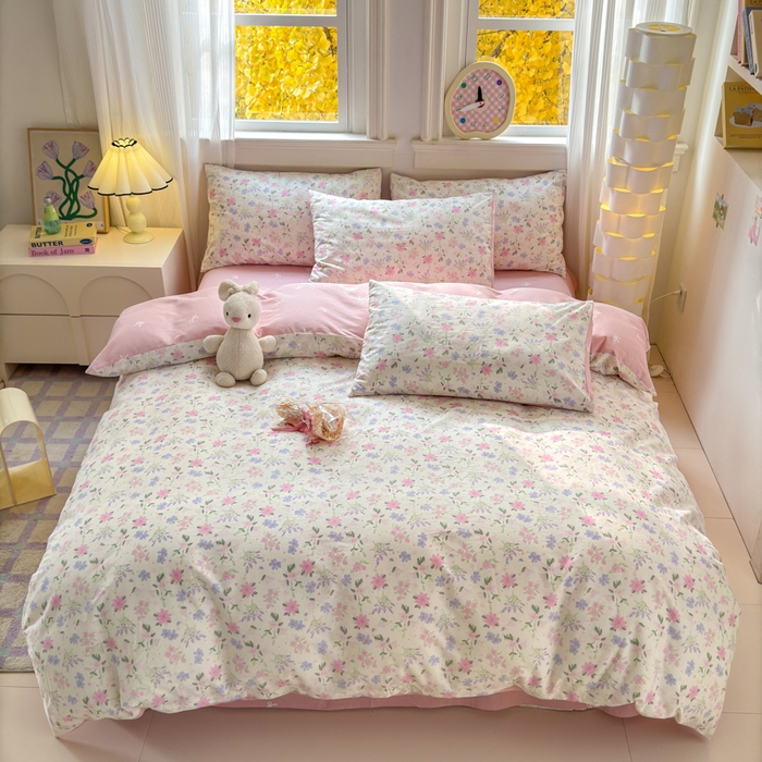 91家纺网 家纺一手货源 找家纺 清雅福 2025全棉13372小清新四件套和单品早春系列第一批 - 单被套 蝶语