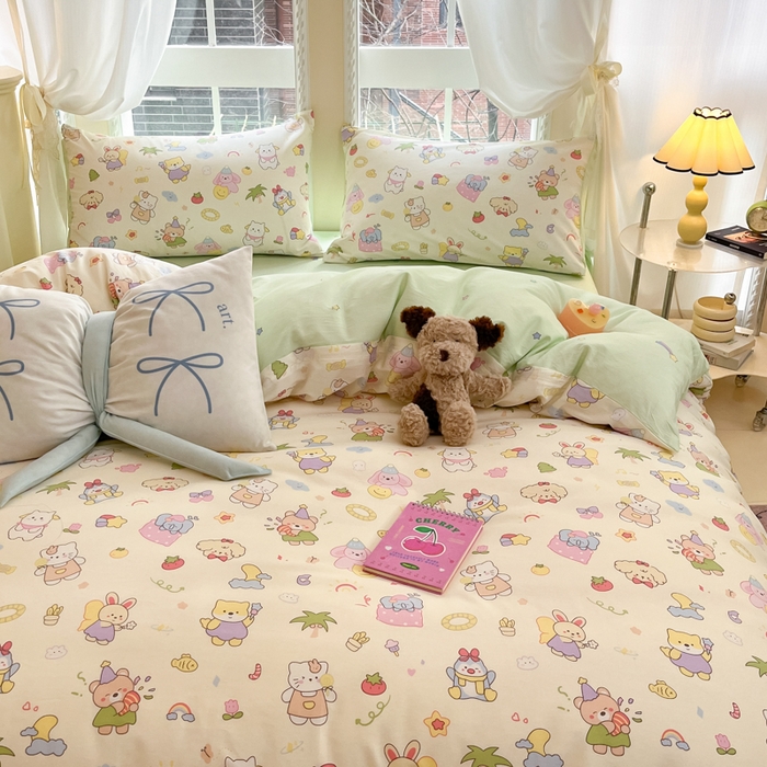 91家纺网 家纺一手货源 找家纺 Sweet dreams甜梦 2025新款全棉印花卡通小清新四件套 可爱趴趴