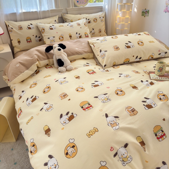 91家纺网 家纺一手货源 找家纺 清雅福 2025全棉13372小清新四件套和单品早春系列第一批 - 单被套 汉堡狗