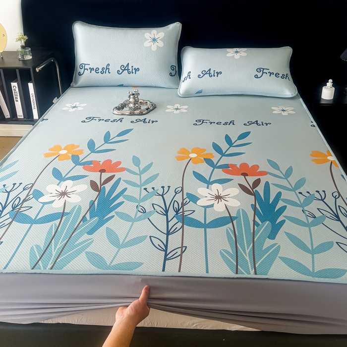 91家纺网 家纺一手货源 找家纺 阿牛席业 2025新款凉感印花软席系列二床笠款 花园妙想