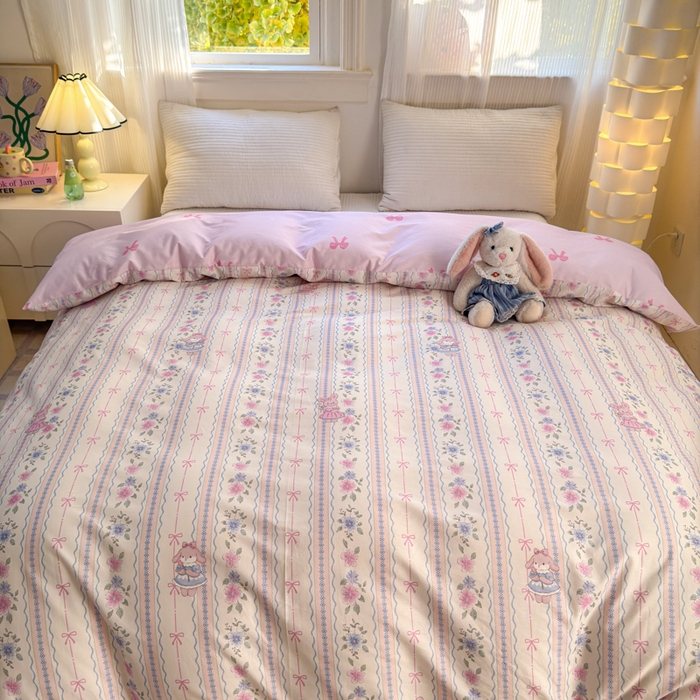 91家纺网 家纺一手货源 找家纺 清雅福 2025全棉13372小清新四件套和单品早春系列第一批 - 单被套 小铃花免