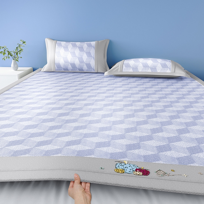 91家纺网 家纺一手货源 找家纺 阿牛席业 2025新款冰柔凉席系列-冰立方系列+海之韵系列 冰立方-蓝条席