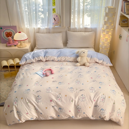 91家纺网 家纺一手货源 找家纺 清雅福 2025全棉13372小清新四件套和单品早春系列第一批 - 单被套 小诗朵朵