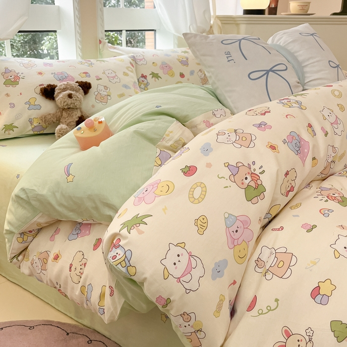 91家纺网 家纺一手货源 找家纺 Sweet dreams甜梦 2025新款全棉印花卡通小清新四件套 可爱趴趴