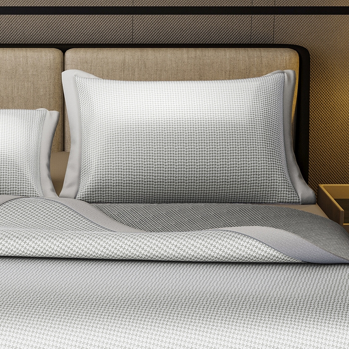 91家纺网 家纺一手货源 找家纺 阿牛席业 2025新款水洗冰晶系列-宽头绣复三明治条席 小牙格-灰-反面三明治款条席