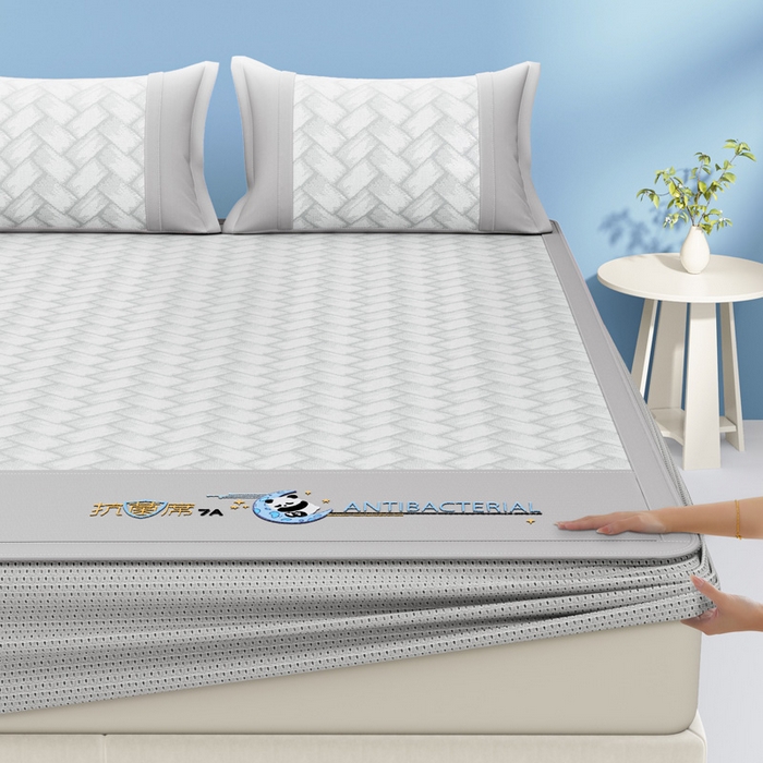 91家纺网 家纺一手货源 找家纺 阿牛席业 2025新款冰柔凉席系列-冰立方系列+海之韵系列 海之韵-灰床笠