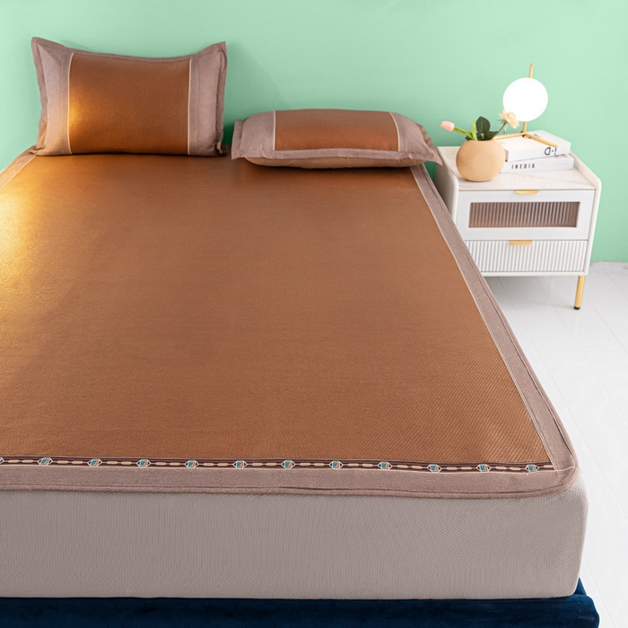 91家纺网 家纺一手货源 找家纺 阿牛席业2025新款冰藤凉席系列冰藤清爽床笠席 清爽-咖【床笠款】