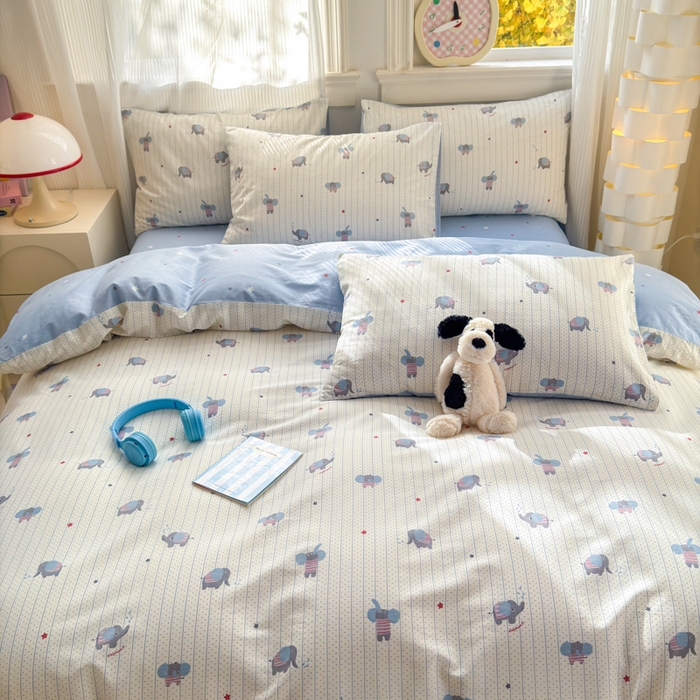 91家纺网 家纺一手货源 找家纺 清雅福 2025全棉13372小清新四件套和单品早春系列第一批-四件套 跳跳象