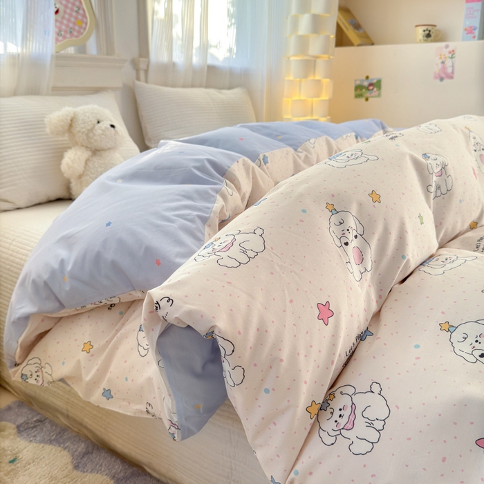 91家纺网 家纺一手货源 找家纺 清雅福 2025全棉13372小清新四件套和单品早春系列第一批-四件套 小诗朵朵