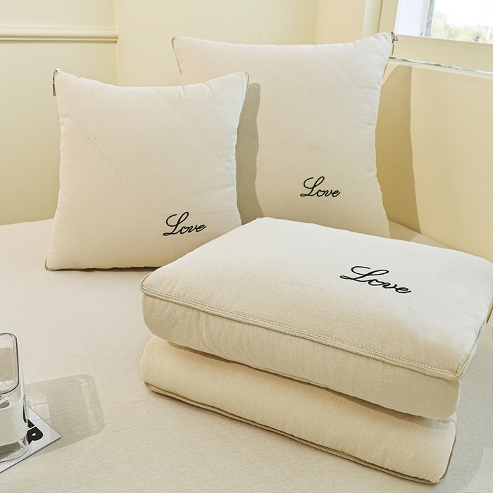 91家纺网 家纺一手货源 找家纺 番茄+ 2025新款全棉麻感纯色抱枕被 卡其