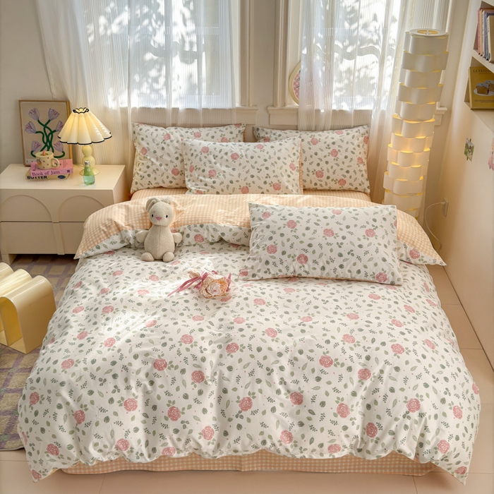 91家纺网 家纺一手货源 找家纺 清雅福 2025全棉13372小清新四件套和单品早春系列第一批 - 单被套 花涧澈