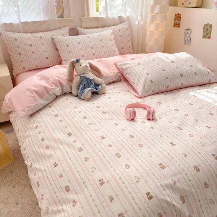 91家纺网 家纺一手货源 找家纺 清雅福 2025全棉13372小清新四件套和单品早春系列第一批 - 单被套 心动萌趣